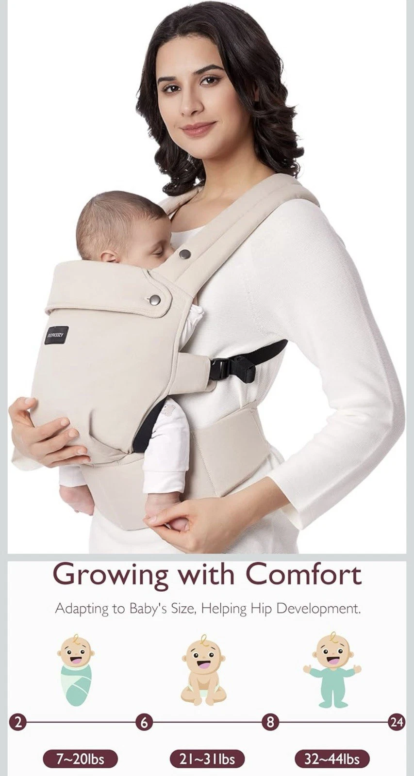 Momcozy Baby Carrier - Ergonomic, Cozy and Lightweight Carrier for 7-44lbs