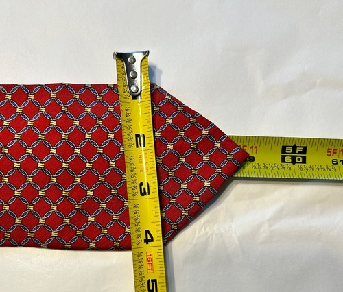 NEU OHNE ETIKETT - BROOKS BROTHERS MAKER SEIDENKRAWATTE FÜR HERREN. ROT MIT BLAU & GELB ZIRKUSAUFNÄHER - Bild 4 von 4