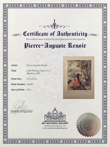 Pierre-Auguste Renoir, Orig Hand signed + Litho with COA & Appraisal $ $3,500.* - Picture 5 of 12