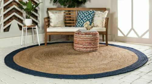 Rug 100% Natural Jute Reversible Round Rug Braided Style Modern  Living Area Rug - Picture 1 of 5