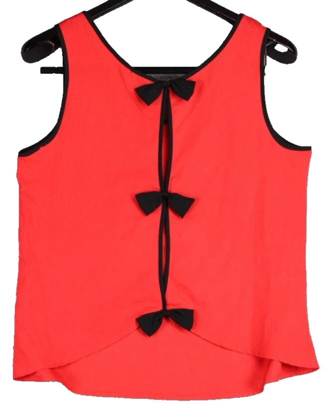 Camiseta sin mangas Millenium para mujer talla M roja con ribete negro lazos sin mangas en la espalda Foto 2 de 3