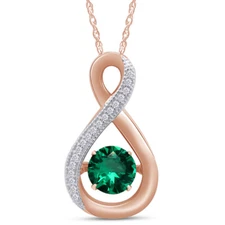 Simulated Emerald Infinity Pendant 18" Rope 14K Rose Gold Plated Silver Women's