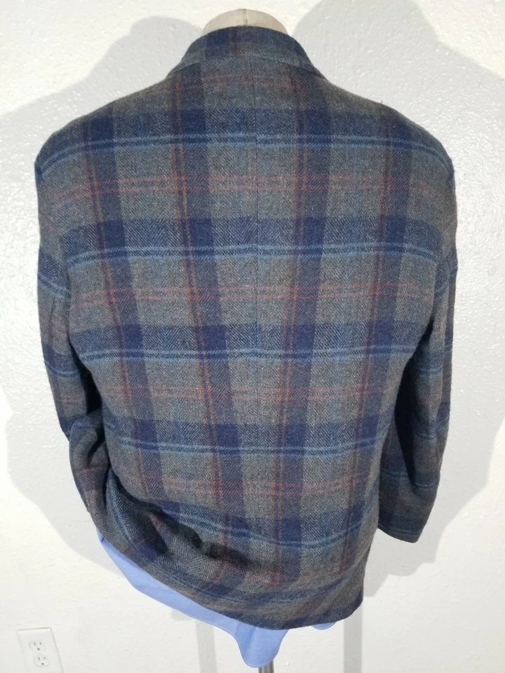 Chaqueta Blazer Abrigo Deportivo 40R Vintage Naranja Verde Tartán Lana Tweed Cuadros Foto 4 de 4