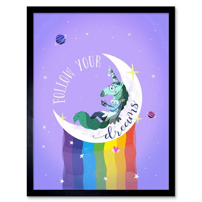 Einhorn Folge deinen Träumen 12 x 16 Zoll gerahmter Kunstdruck