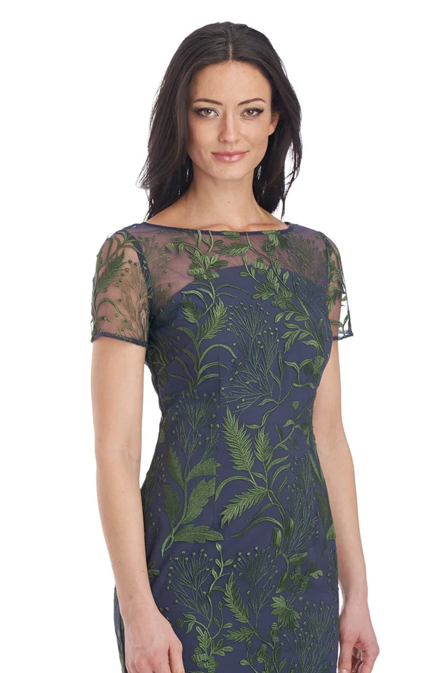 JS COLLECTIONS Floral Embroidered Sheer Illusion Yoke Midi Tea Length Dress 10 M - Image 3 of 4