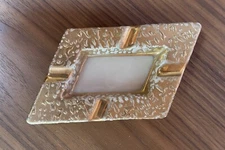 Vintage small gold and white ceramic ashtray mid-century