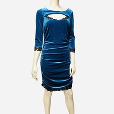 Fredericks of Hollywood Dress Blue Stretch Velvet Ruched Performer Club Vintage