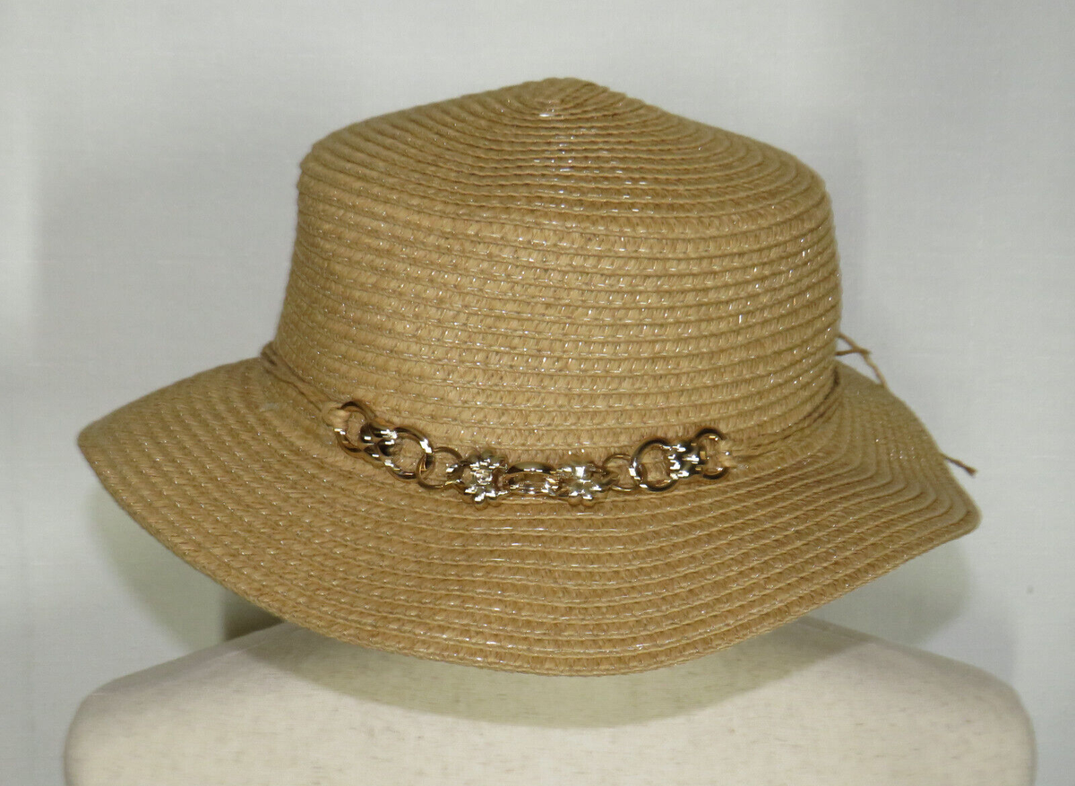 Elegant Straw Sun Hat with Chain Detail Magid 100% paper wide brim Sun Hat with Chain Accent Summer  main image 4