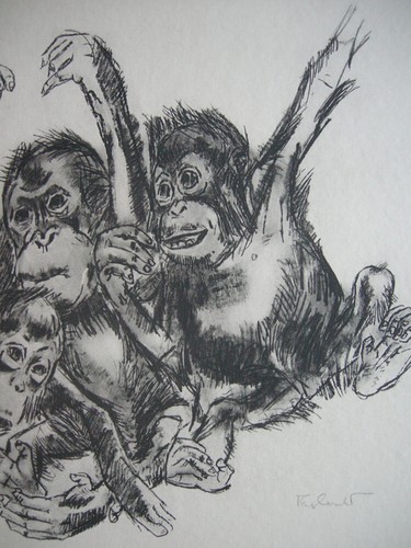 Kurt Meyer-Eberhardt (1895-1977) Fünf Schimpansen Orig. Lithografie signiert - Picture 5 of 6