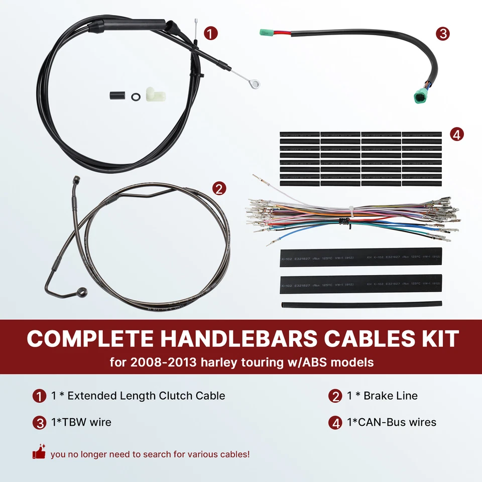 12" Bar Clutch Cable ABS Brake Line Kit for Harley Road King Electra Glide 08-13 - Image 3 of 4