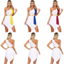 Women's Ancient Greek Costume Toga One Shoulder Fancy Dress Shiny Headwear Sets