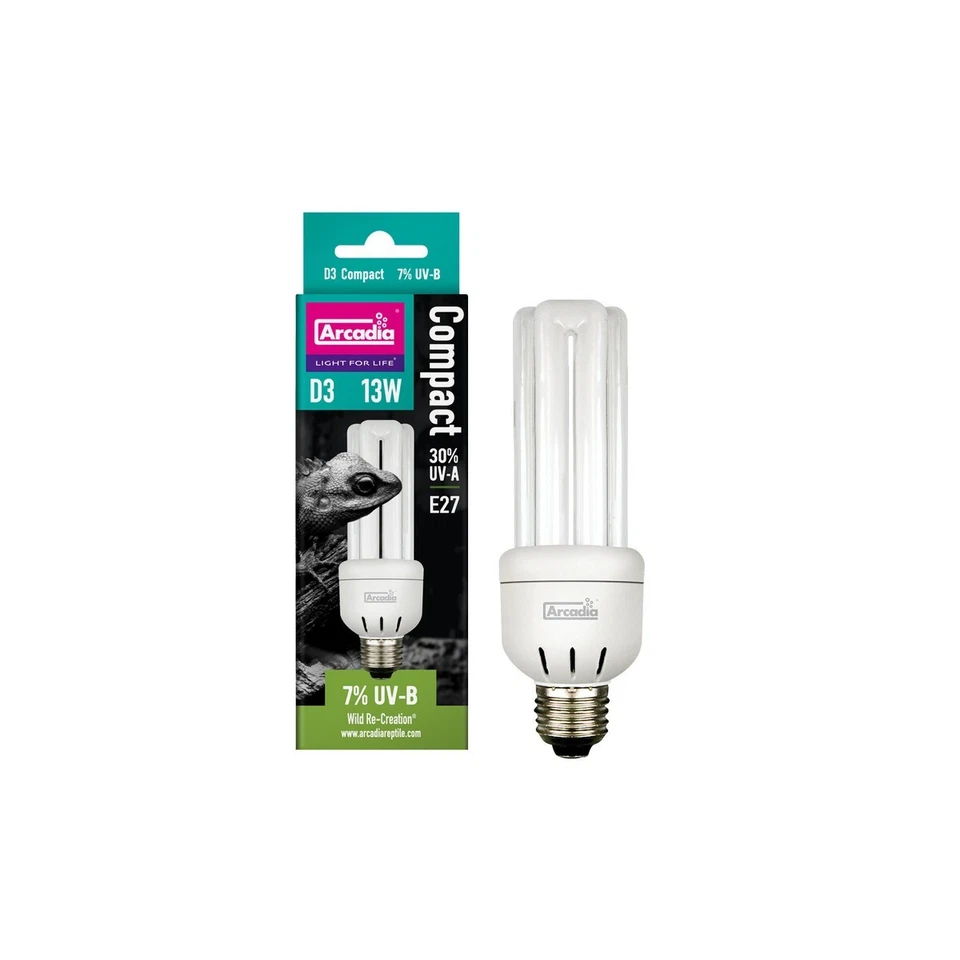 Arcadia D3+ Compact Forest 7% UVB Lamp 13W High Output Reptile Lighting UV