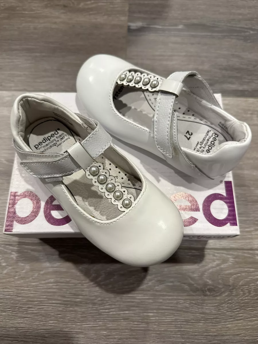 Pediped Flex Victoria White T Strap Dress Shoes Size 27 US Toddler Size 10 10.5