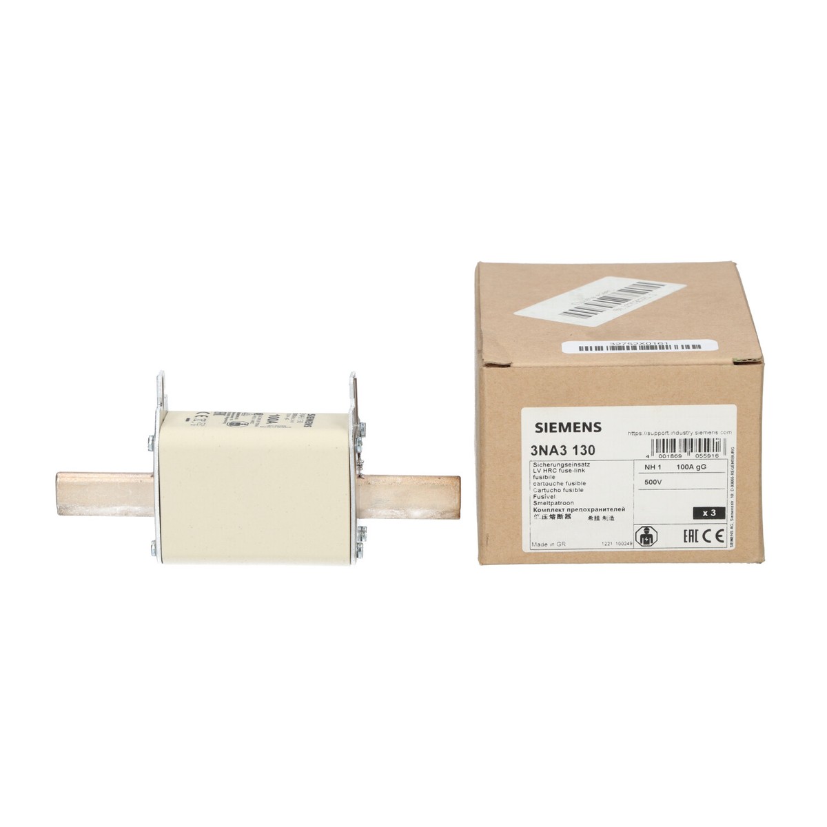 Siemens 3NA3822 Fusibile NH Misura fusibile = 000 63 A 500 V/AC, 250 V/AC 3 pz