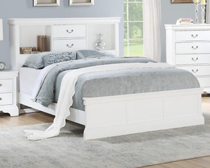 Bedroom White Solid Pine Wood Cal King Size Bed Unique Storage