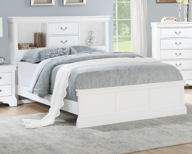 Bedroom White Solid Pine Wood Est King Size Bed Unique Storage