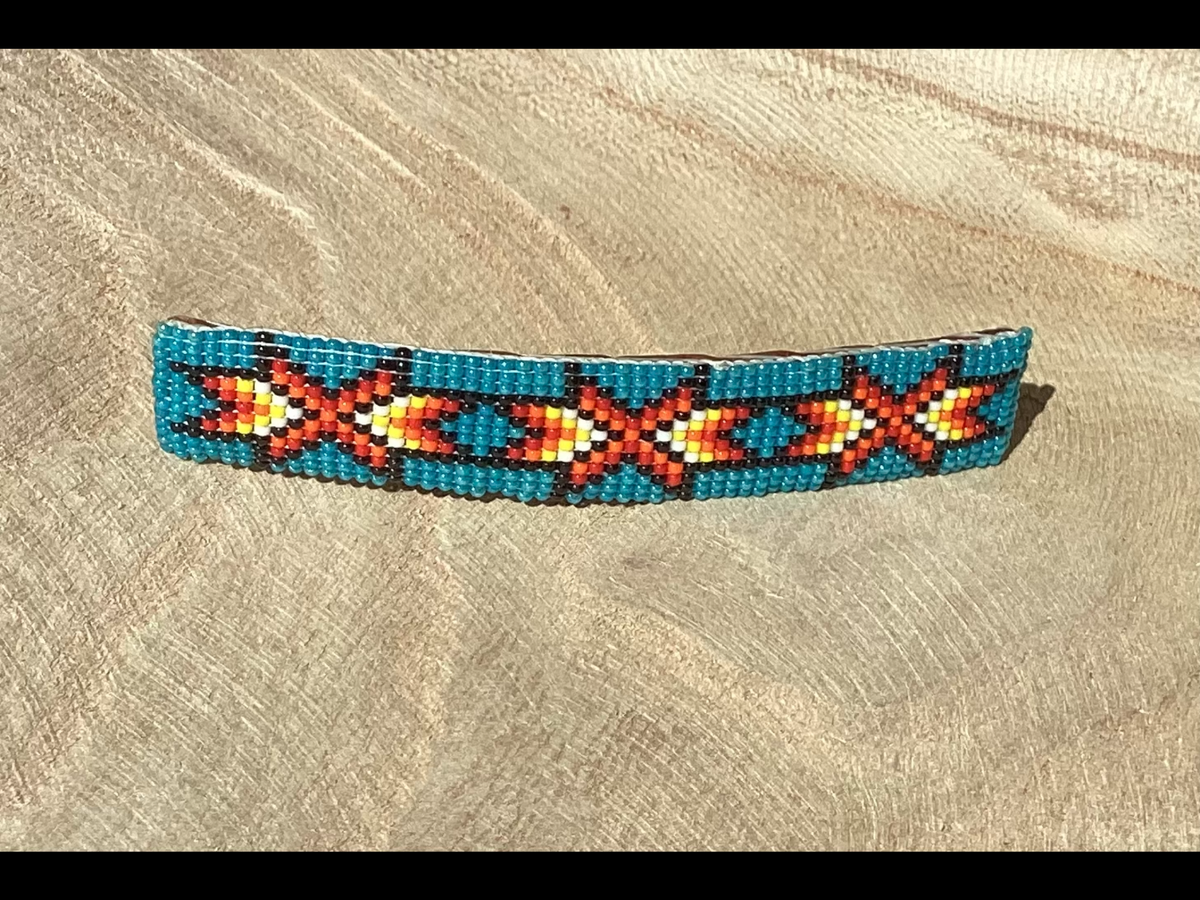 HANDMADE Cowboy Core Navajo Design Seed Beaded Leather Barrette Amazon.com : Handmade Beaded Hair Barrette,Native American  main image 2