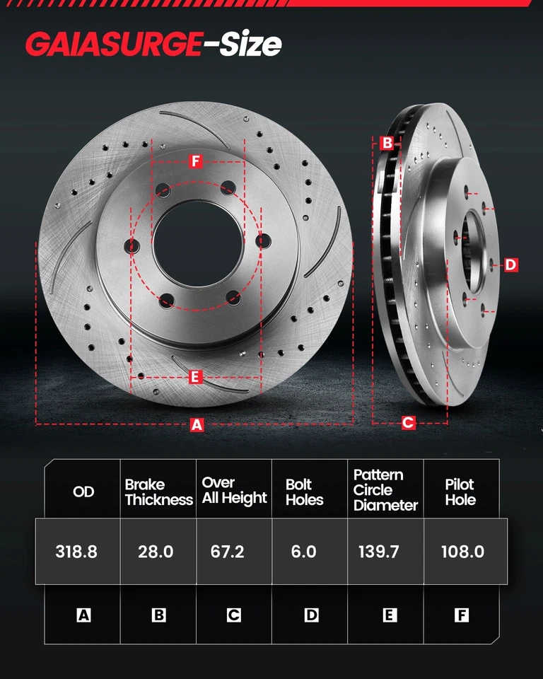 Front Brake Rotors Ceramic Brake Pads Kit for 2005-2020 2021 Toyota Tacoma 6 Lug Foto 3 de 4