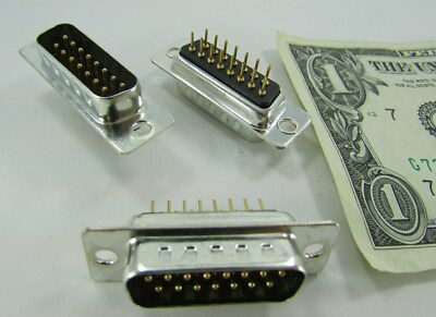Lot 5 New GE 15-Position DA-15 D-Sub Connectors, Gold Plated Male Pins, Push-On