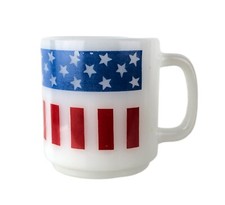 Glasbake American Flag Milk Glass Mug Stars and Stripes Patriotic USA 10 oz