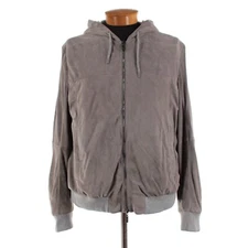 Gimo's NWD Full Zip Hooded Suede Leather Bomber Jacket Size 58 (3XL US) In Gray