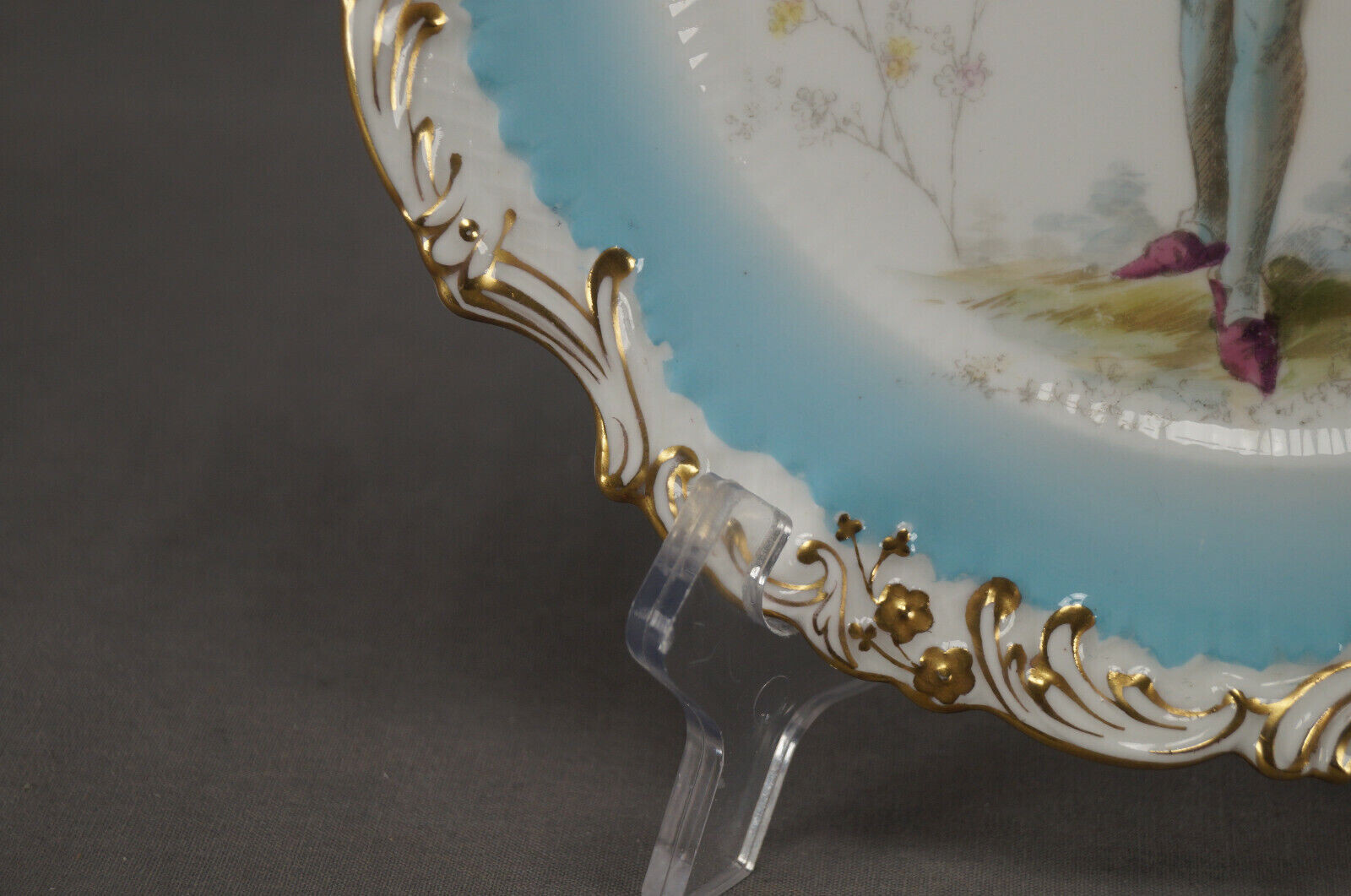 Adderley Hand Colored Renaissance Gentleman Turquoise & Gold 8 7/8 Inch Plate