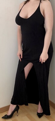 Sexy Boohoo Langes Kleid Schwarz Cocktail Abend   Größe L 44 Luxus