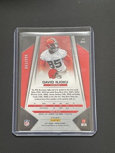 David Njoku 2017 Panini Prizm azul claro radiocontrol Prizm #063/199 marrones - Imagen 3 de 3