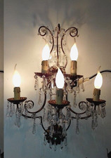 APPLIQUE SINGOLA 40'S FERRO BATTUTO 5LUCI  VINTAGE CRYSTAL SCONCE