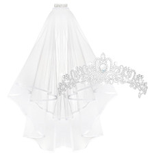 Bridal Veil and Tiara Set, Bachelorette Party Decorations, Bride Crown and Veil