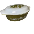 Vintage Pyrex 043 Spring Blossom Crazy Daisy 1.5 Qt Oval Casserole Dish Lid