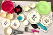 Lot of Vtg Kitchenware Toys Childrens Play Plates Cups Pots Pepsi Holly Hobby