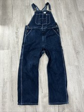 HISEA Denim Bib Overalls Mens 38x30 Blue Workwear Carpenter Utility Pockets Dark
