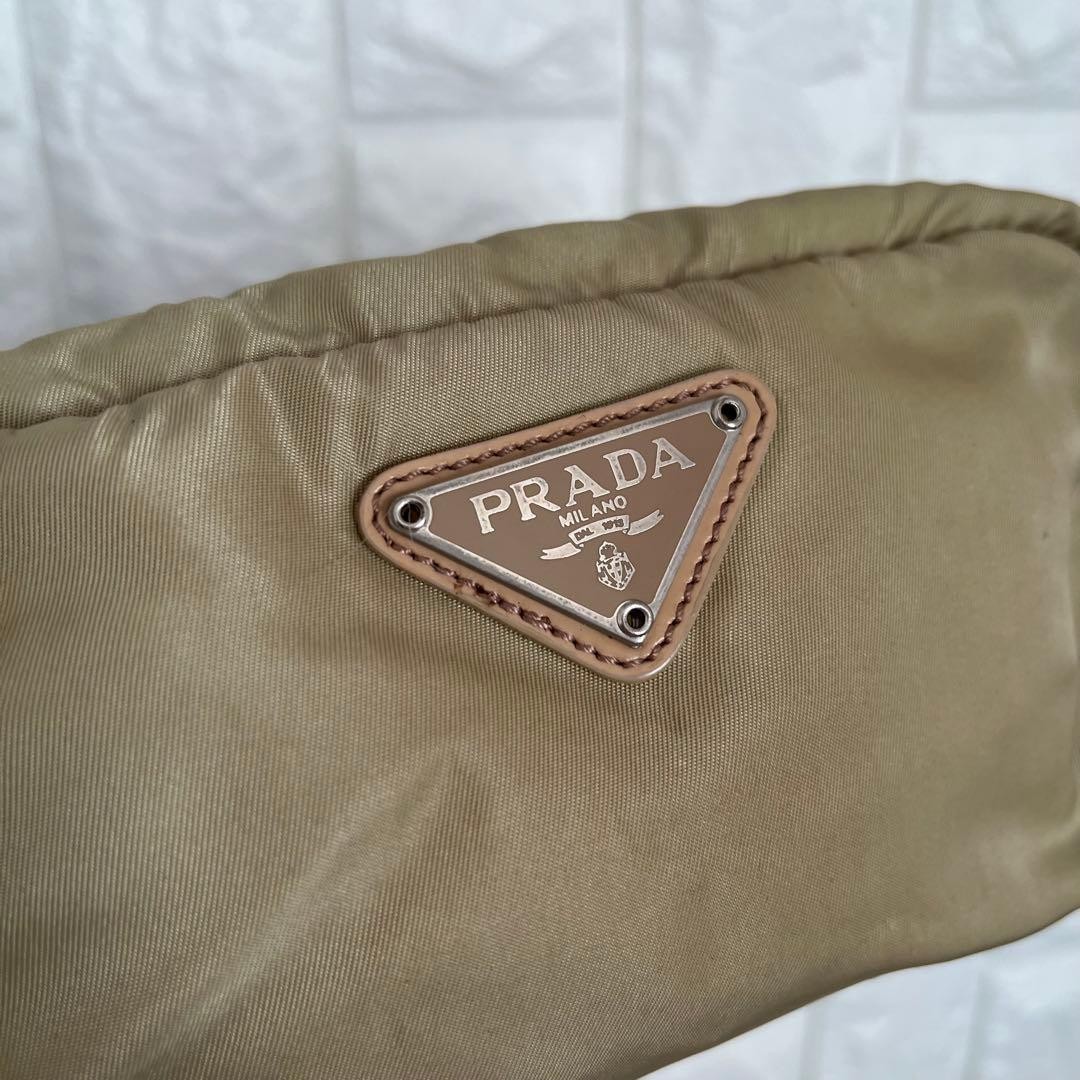 PRADA Triangular Nylon Makeup Pouch 20cm Used Aut… - image 5