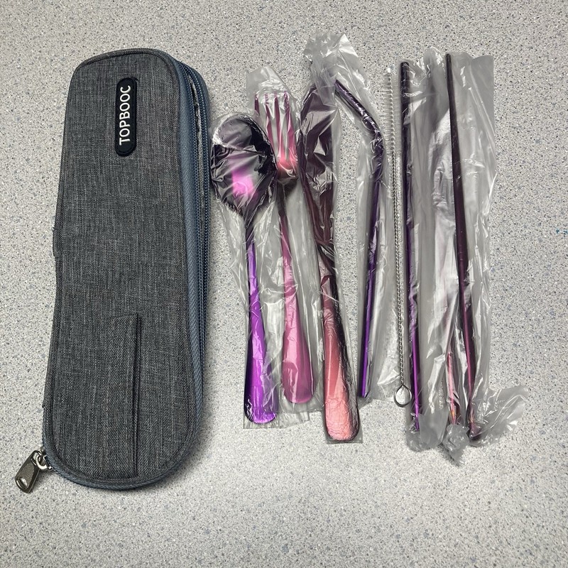 Travel Utensils with Case, Topbooc Portable Silverware Set, chop sticks, purple 