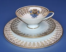 vintageFMR  Berthaim Crest Germany demitasse tea cup saucer, plate gold detail