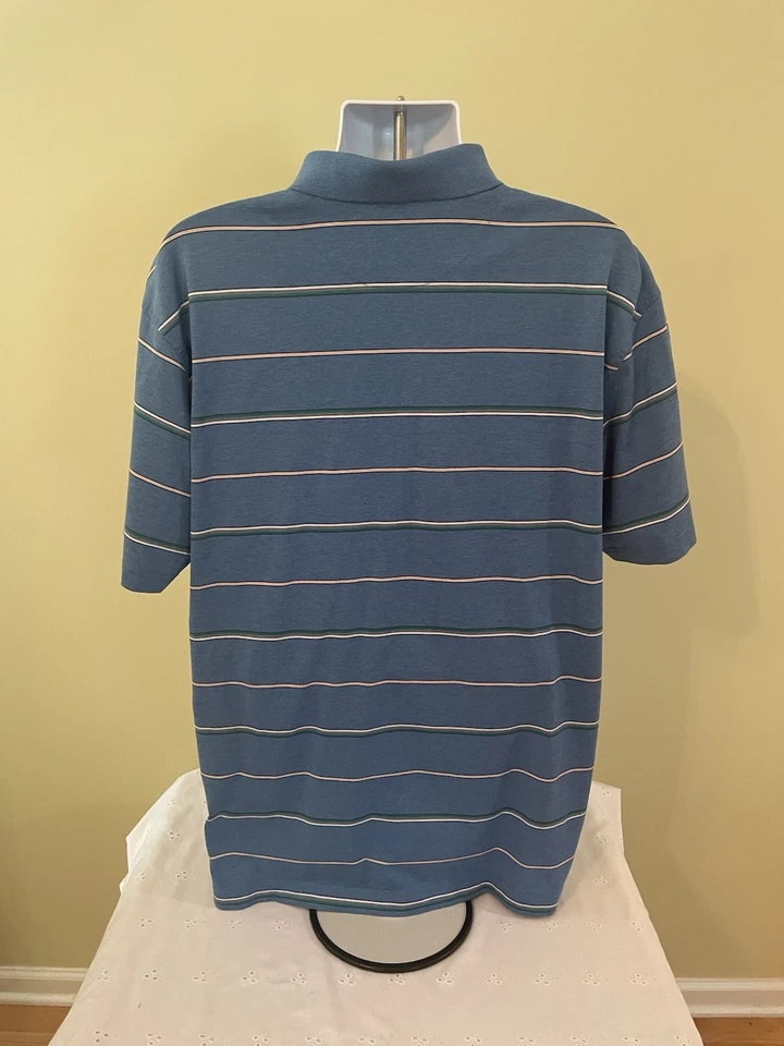 Polo de golf Nike 100 % algodón para hombre azul con rayas blancas y amarillas y verdes talla XXL Foto 2 de 4