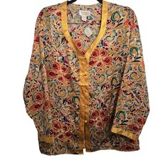 Vintage Victorias Secret Gold Label Paisley Floral Pajama Top Gold Medium NWT