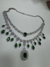 necklace women silver with green stone