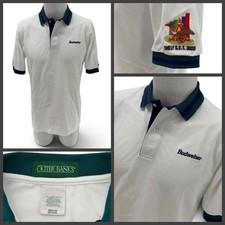 Vintage Budweiser Polo Shirt Men’s M White Embroidered Beer Brewery USA Made YGI
