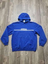 Adidas Hoodie Mens Large Blue Athletics Pullover Kangaroo Pocket Sportswear Logo