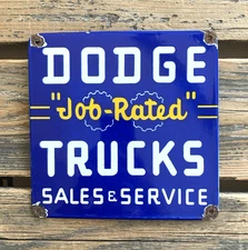 VINTAGE 8x8" DODGE Job Rated TRUCKS GAS STATION PORCELAIN MOTOR OIL SALES SIGN