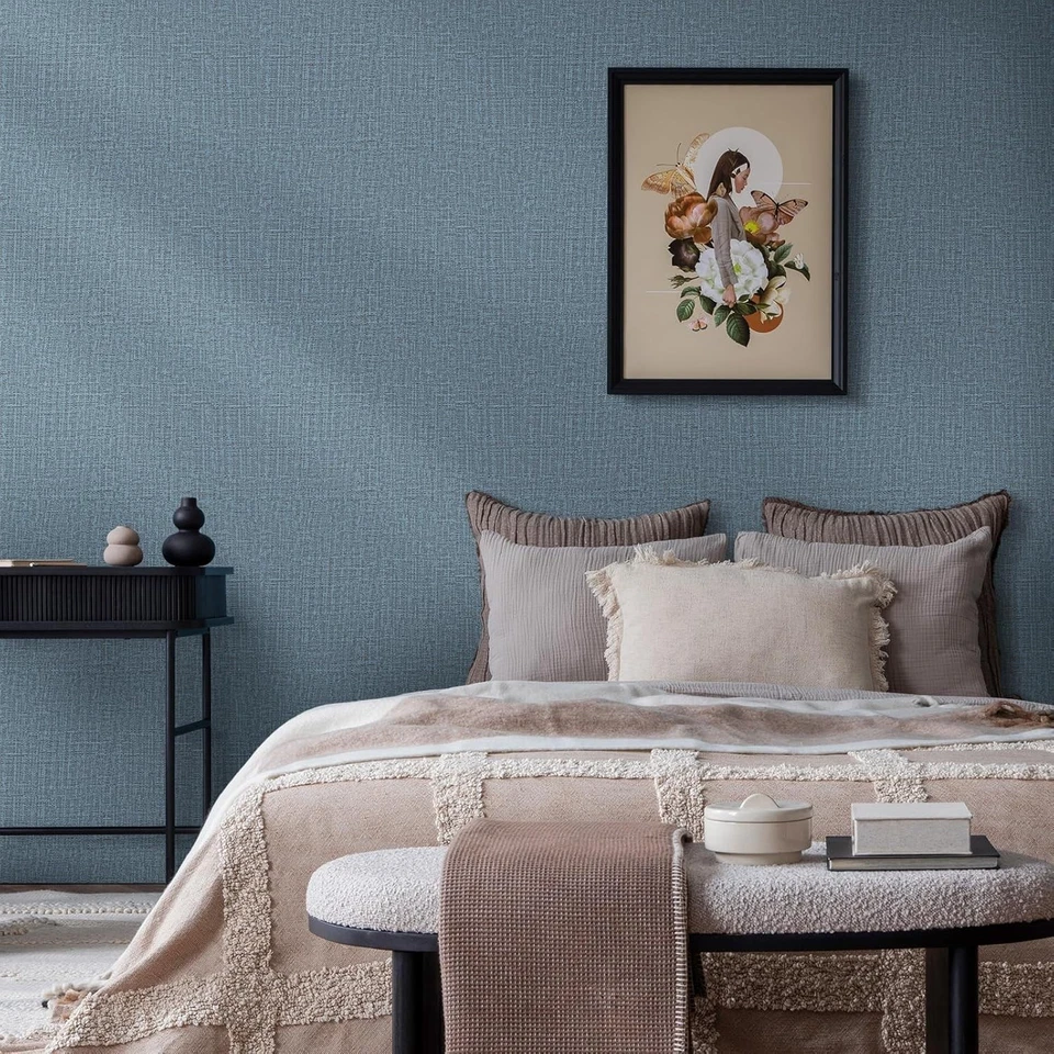 Papel tapiz autoadhesivo de tela de hierba sintética 15,7 pulgadas x 393,7 pulgadas - Elegante diseño azul marino Foto 4 de 4