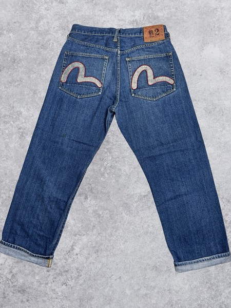Y2K Evisu Selvedge Denim Jeans mit Seemöwen-Rückentaschen Größe 32