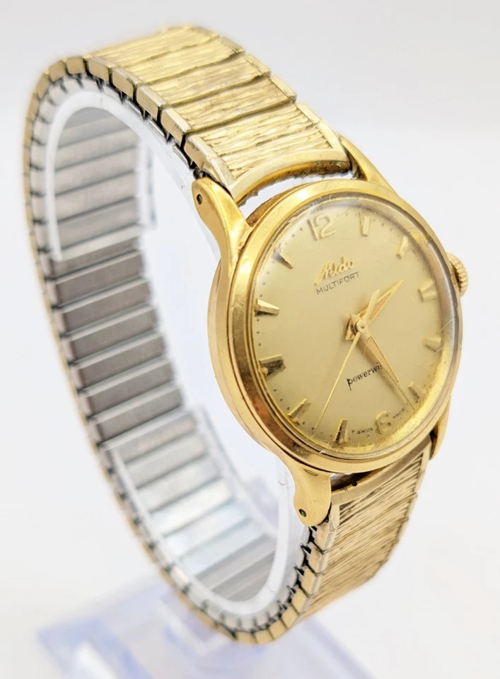 Vintage Mido Multifort Powerwind Mens Watch Gold Tone Manual Swiss Keeps Time - Image 2 of 4
