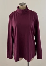 PERUVIAN CONNECTION Womens Large Burgundy Stretch Pima Cotton Turtleneck L/S Top