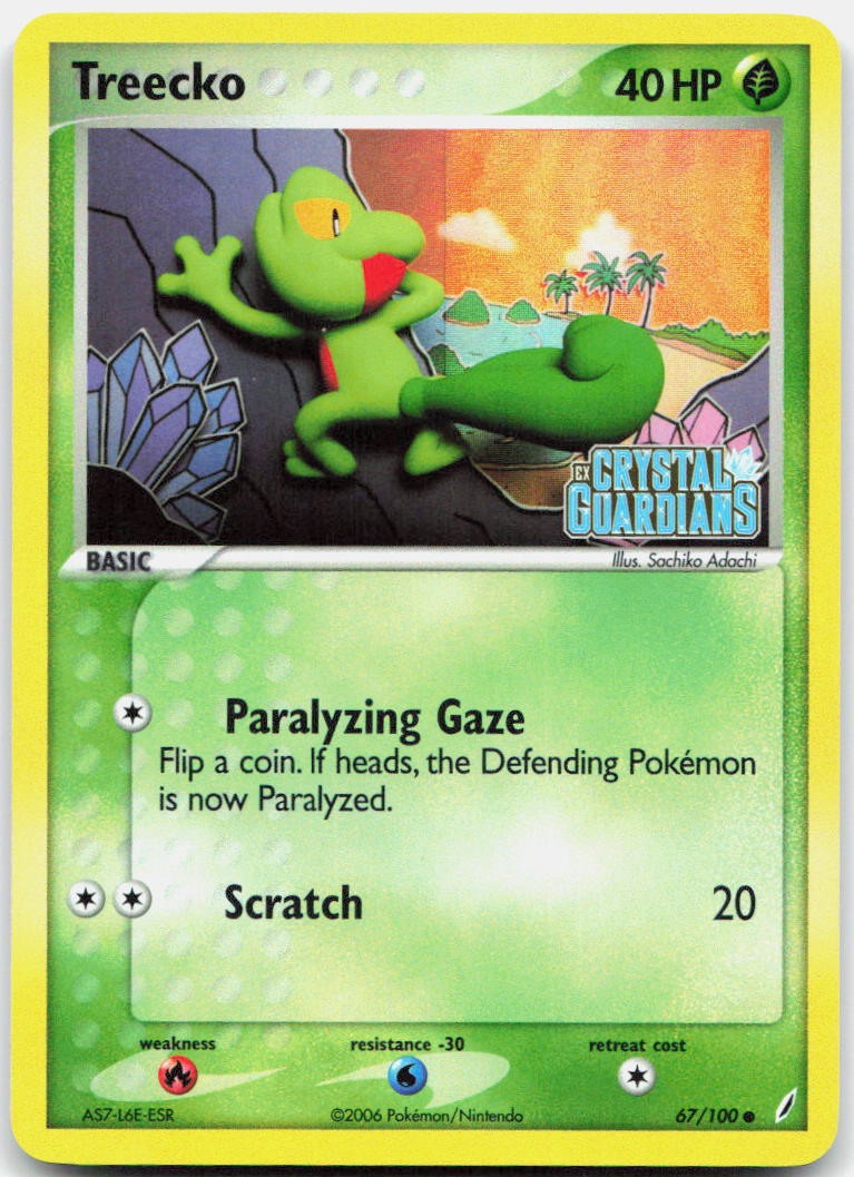 Treecko 67/100 Common Crystal Guardians Pokemon Reverse Holo Lightly Played