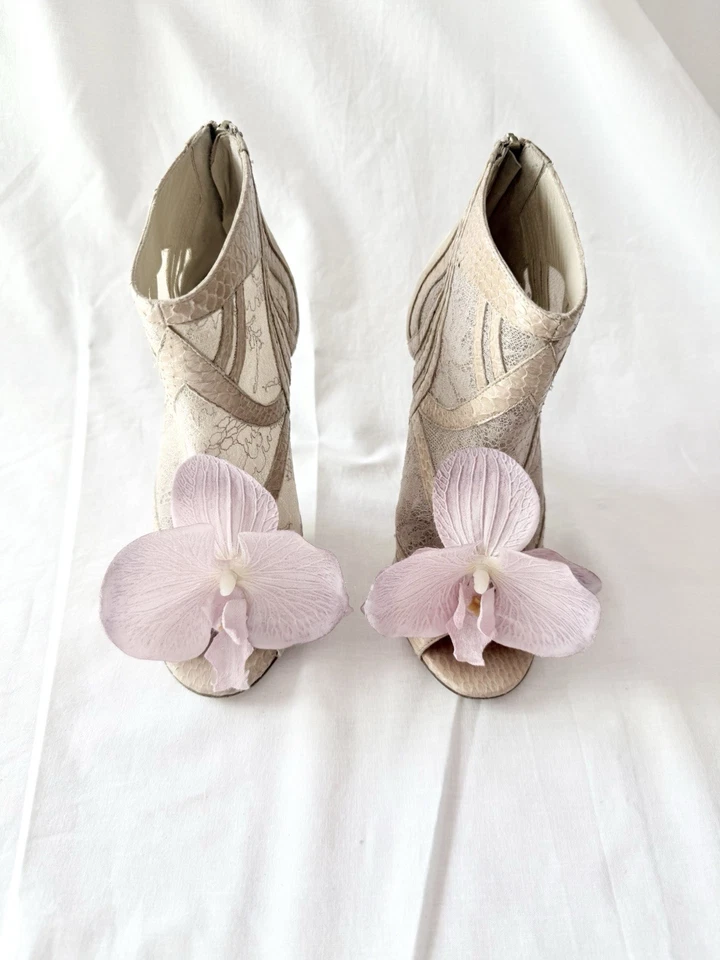 Reciclado Jimmy Choo Orquídea Flores Sandalias Tacones Zapatos Bombas Botas 6 36 Boda Foto 3 de 4
