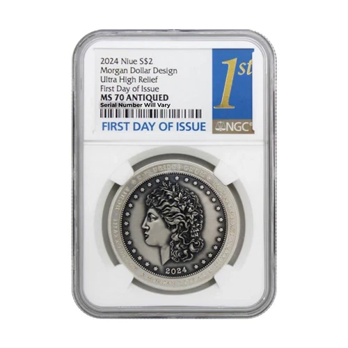 2024 1 Oz 999 Silver Niue $2 Morgan Dollar Design NGC MS 70 First Day Issue Coin