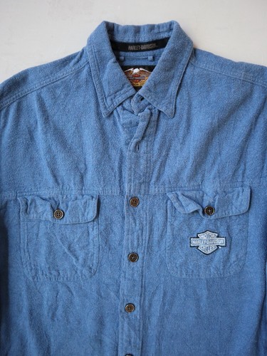 Vintage 90s Harley Davidson Shirt Mens M Blue Button Up Chamois Flannel - Picture 2 of 7